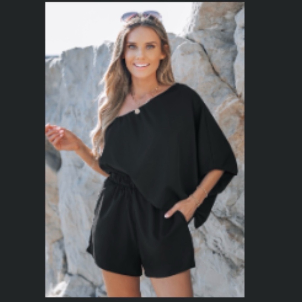 Cupshe Black Asymmetrical Romper NWT